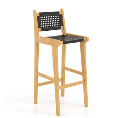 30 Inch Rattan Teak Wood Bar Stool with Backrest and Footrest