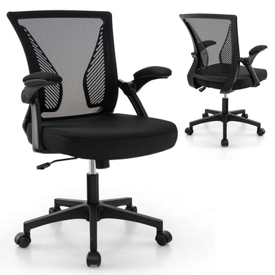 Ergonomic Office Chair Adjustable Swivel Chair with Flip-Up Armrests and Rocking Backrest-Black