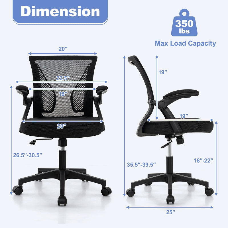 Ergonomic Office Chair Adjustable Swivel Chair with Flip-Up Armrests and Rocking Backrest-Black