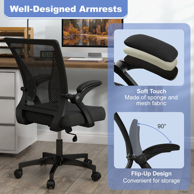 Ergonomic Office Chair Adjustable Swivel Chair with Flip-Up Armrests and Rocking Backrest-Black