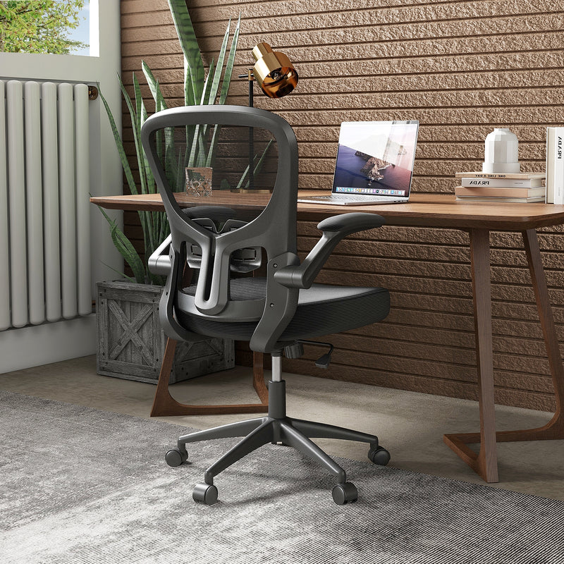 Adjustable Swivel Mesh Task Office Chair with Flip-Up Armrests-Black