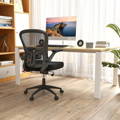 Adjustable Swivel Mesh Task Office Chair with Flip-Up Armrests-Black