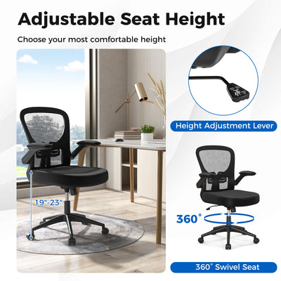 Adjustable Swivel Mesh Task Office Chair with Flip-Up Armrests-Black