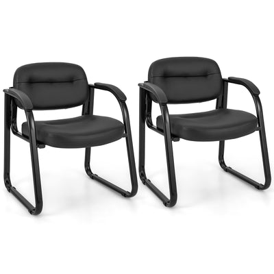 Waiting Room Chair Set of 2 Reception Chairs with Sled Base and Padded Arm Rest-Black