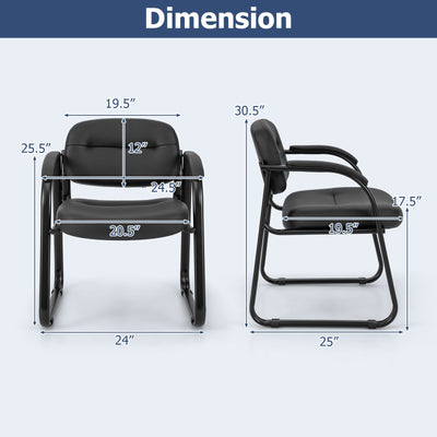 Waiting Room Chair Set of 2 Reception Chairs with Sled Base and Padded Arm Rest-Black