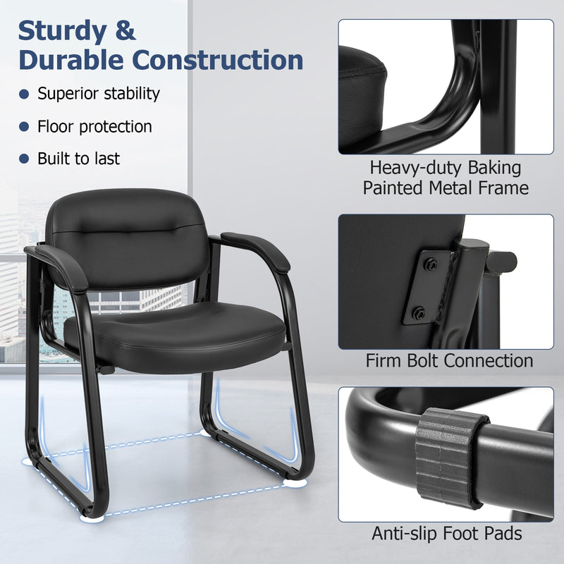 Waiting Room Chair Set of 2 Reception Chairs with Sled Base and Padded Arm Rest-Black