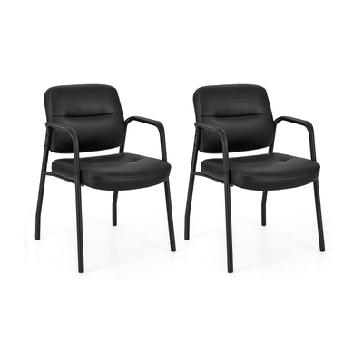 Waiting Room Guest Chair Set of 2 Upholstered Reception Chairs with Mixed PU Leather and Integrated Armrests-Black