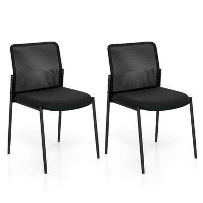 Waiting Room Chair Set of 2 with Ergonomic Mesh Backrest and Padded Seat-Black