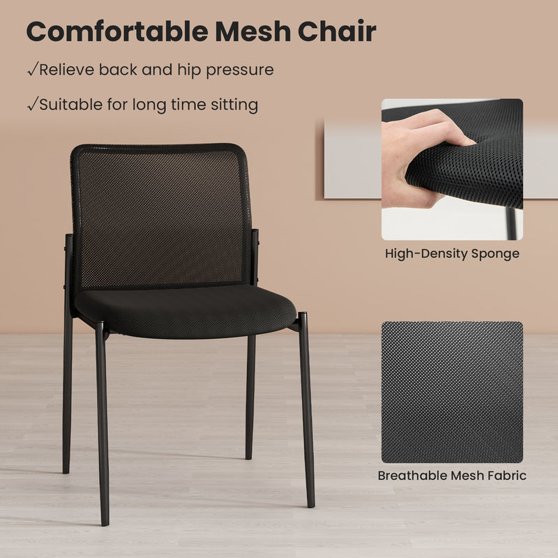 Waiting Room Chair Set of 2 with Ergonomic Mesh Backrest and Padded Seat-Black