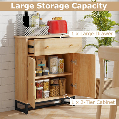 Accent Floor Storage Cabinet with Rattan Doors and Drawer-Natural