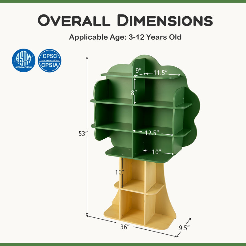 6-Tier Kids Bookcase Shelf Toy Storage Organizer with Open Storage Shelves-Green
