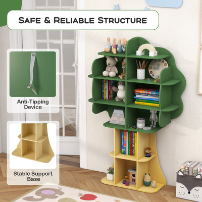 6-Tier Kids Bookcase Shelf Toy Storage Organizer with Open Storage Shelves-Green