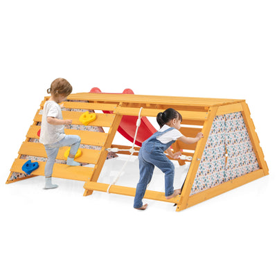 5-in-1 Jungle Gym Wooden Indoor Playground with Slide Rock Climbing Wall Rope Wall Climber