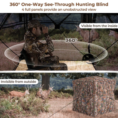 Hunting Blind 360 Degree One-Way See-Through Ground Blind for 2-3 Person