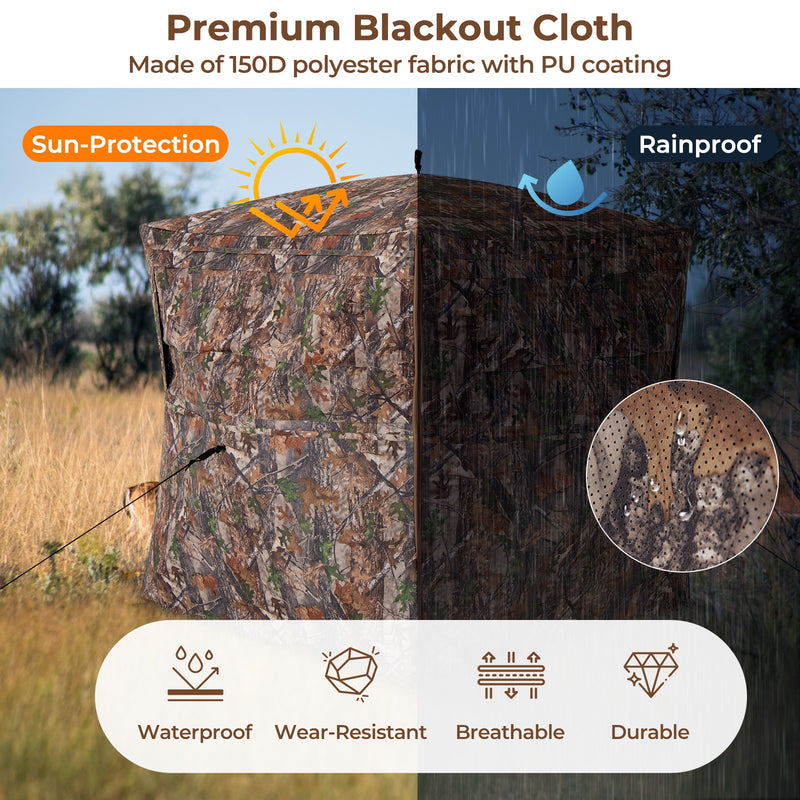 Hunting Blind 360 Degree One-Way See-Through Ground Blind for 2-3 Person