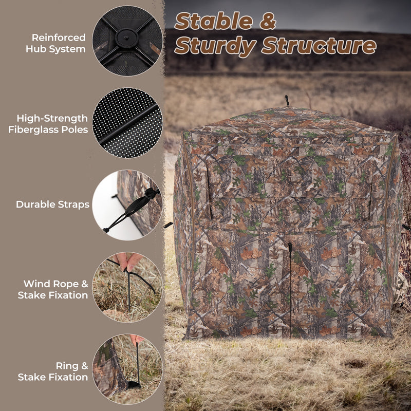 Hunting Blind 360 Degree One-Way See-Through Ground Blind for 2-3 Person