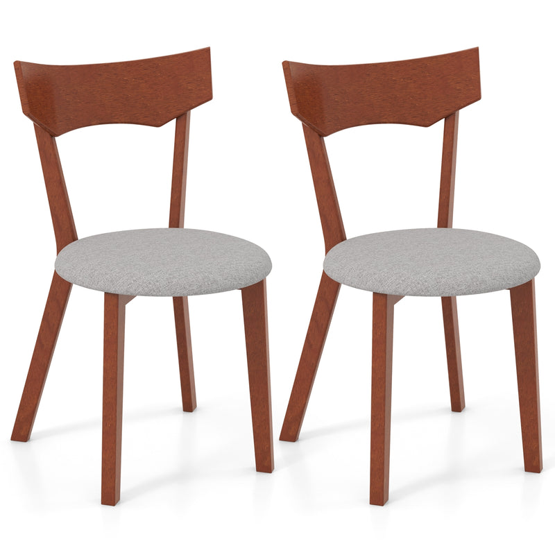 Wooden Dining Chair Set of 2 with Rubber Wood Legs and Padded Seat Cushion