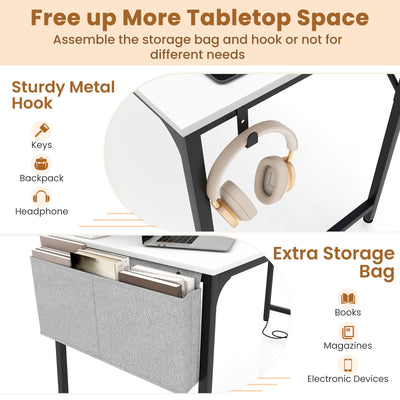 60 Inch Computer Desk with Charging Station Storage Bag-White