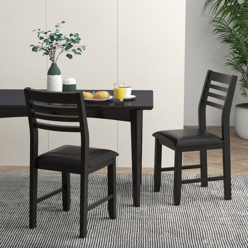 Wooden Dining Chair Set of 2 with Rubber Wood Frame  Padded Cushion and Ladder Back-Black