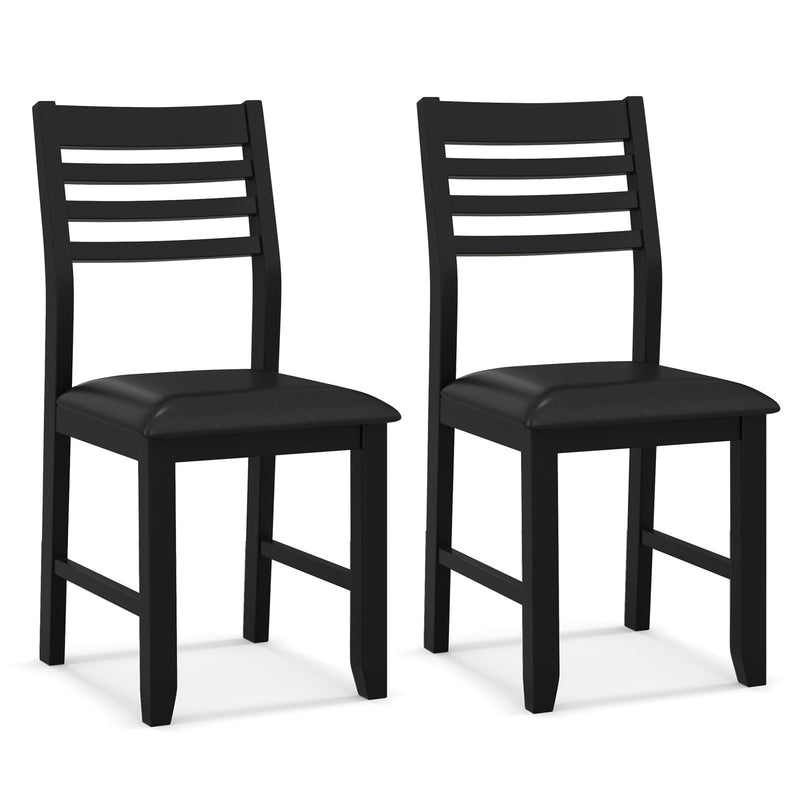 Wooden Dining Chair Set of 2 with Rubber Wood Frame  Padded Cushion and Ladder Back-Black