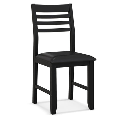 Wooden Dining Chair Set of 2 with Rubber Wood Frame  Padded Cushion and Ladder Back-Black