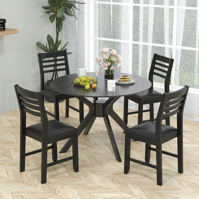 Wooden Dining Chair Set of 2 with Rubber Wood Frame  Padded Cushion and Ladder Back-Black