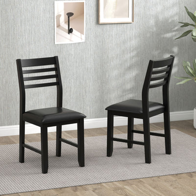 Wooden Dining Chair Set of 2 with Rubber Wood Frame  Padded Cushion and Ladder Back-Black