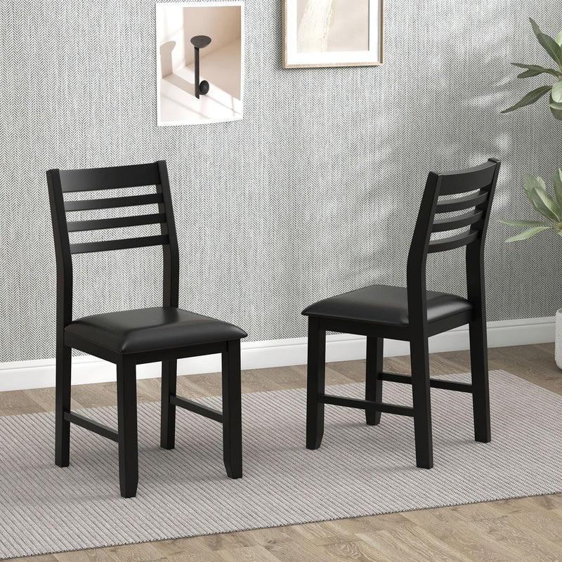 Wooden Dining Chair Set of 2 with Rubber Wood Frame  Padded Cushion and Ladder Back-Black