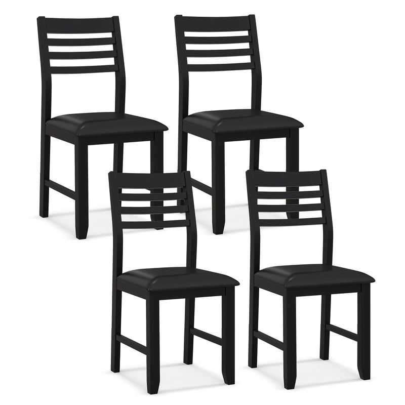 Wooden Dining Chair Set of 2 with Rubber Wood Frame  Padded Cushion and Ladder Back-Black