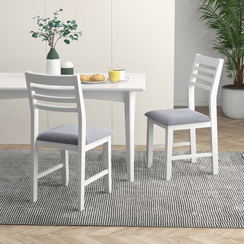 Wooden Dining Chair Set of 2 with Rubber Wood Frame  Padded Cushion and Ladder Back-White