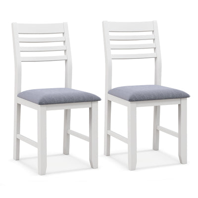 Wooden Dining Chair Set of 2 with Rubber Wood Frame  Padded Cushion and Ladder Back-White