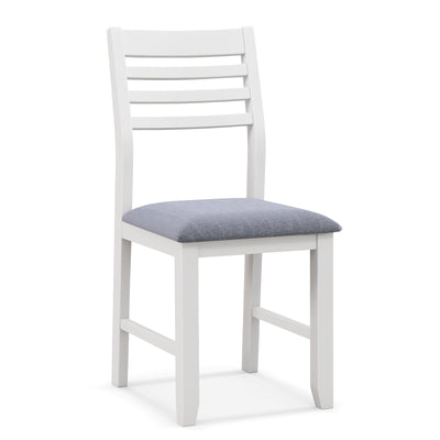 Wooden Dining Chair Set of 2 with Rubber Wood Frame  Padded Cushion and Ladder Back-White