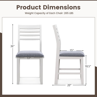 Wooden Dining Chair Set of 2 with Rubber Wood Frame  Padded Cushion and Ladder Back-White