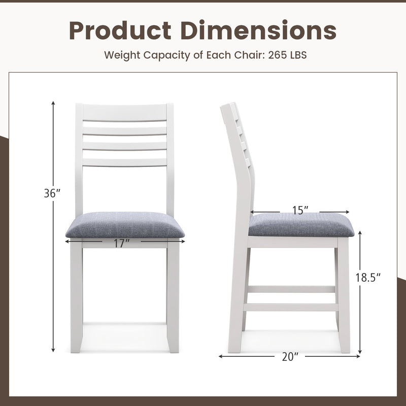 Wooden Dining Chair Set of 2 with Rubber Wood Frame  Padded Cushion and Ladder Back-White