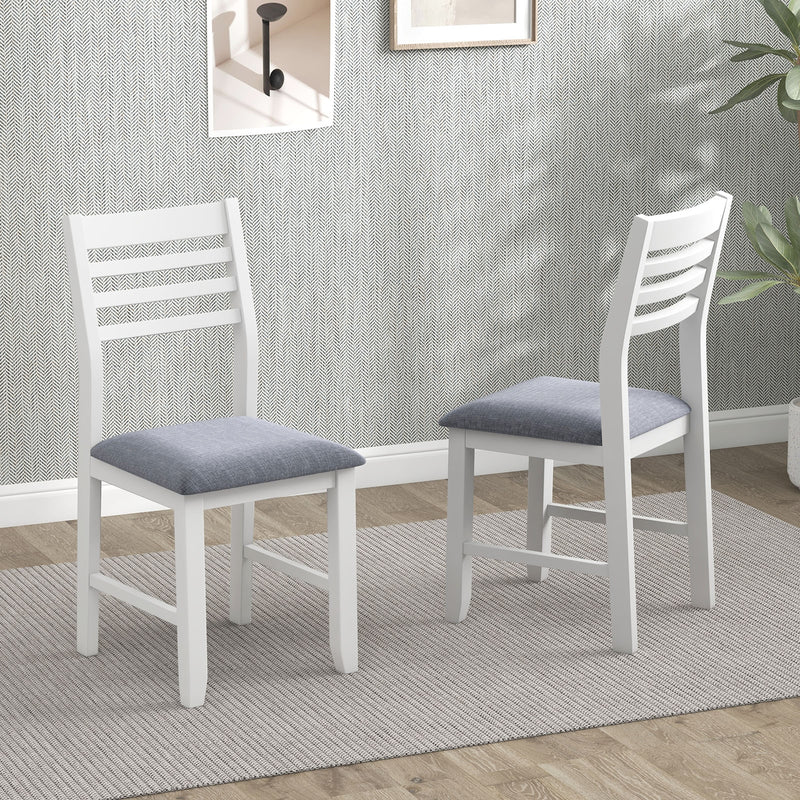 Wooden Dining Chair Set of 2 with Rubber Wood Frame  Padded Cushion and Ladder Back-White