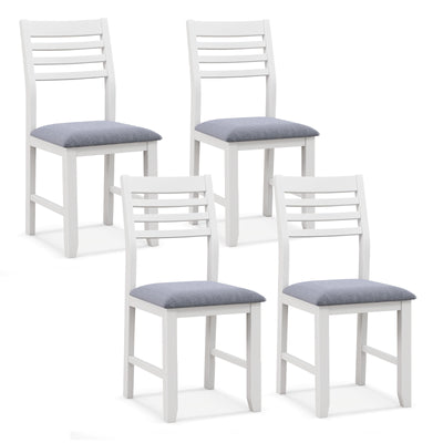 Wooden Dining Chair Set of 2 with Rubber Wood Frame  Padded Cushion and Ladder Back-White