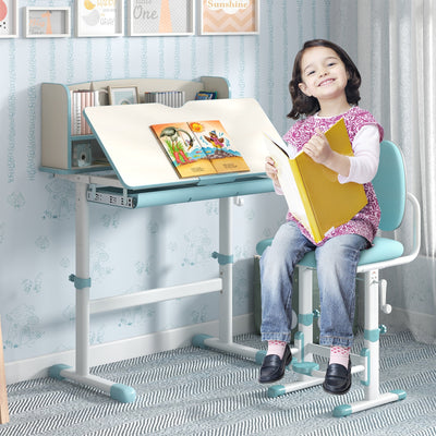 Height Adjustable Kids Study Desk with Tilt Desktop-Blue