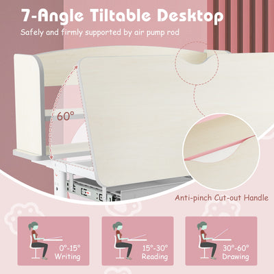 Height Adjustable Kids Study Desk with Tilt Desktop-Pink