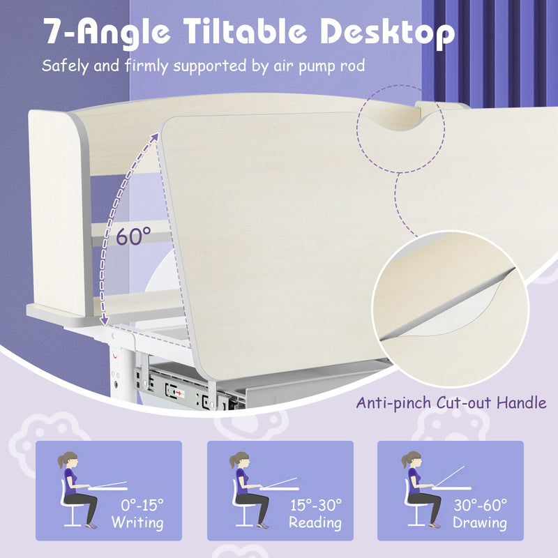 Height Adjustable Kids Study Desk with Tilt Desktop-Gray