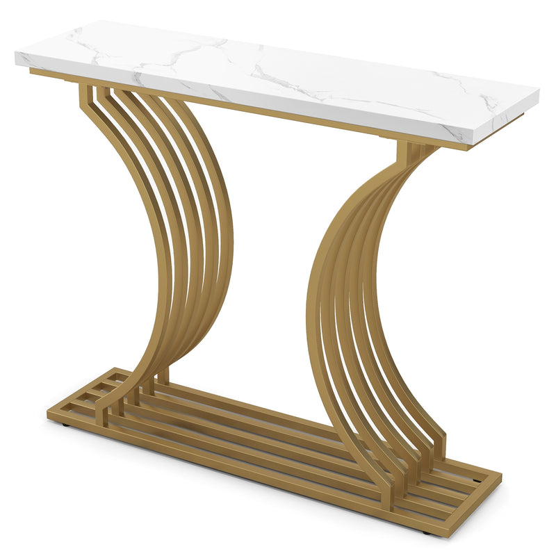 39-Inch Gold Entryway Table Modern Console Table with Faux Marble Tabletop-Golden