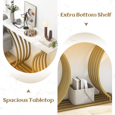 39-Inch Gold Entryway Table Modern Console Table with Faux Marble Tabletop-Golden