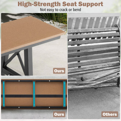 3-4 Person Outdoor HDPE Bench with Metal Frame-Brown