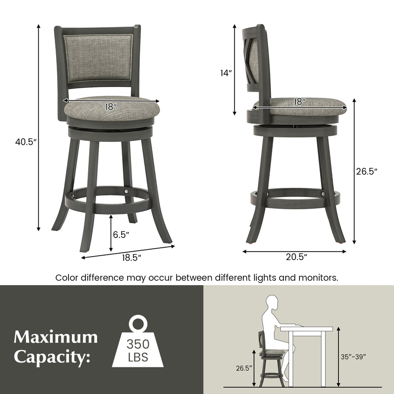 Swivel Bar Stools Set of 2 with Soft-padded Back and Seat-S