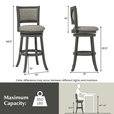 Swivel Bar Stools Set of 2 with Soft-padded Back and Seat-L