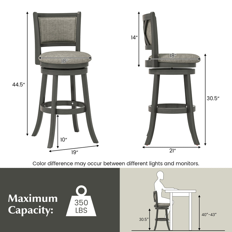 Swivel Bar Stools Set of 2 with Soft-padded Back and Seat-L