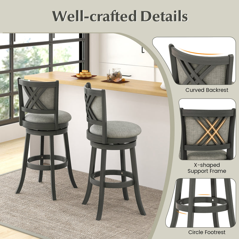 Swivel Bar Stools Set of 2 with Soft-padded Back and Seat-L