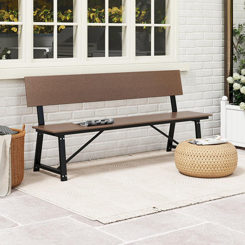 72 Inch Extra Long Bench with All-Weather HDPE Seat & Back for Yard Garden Porch-Brown