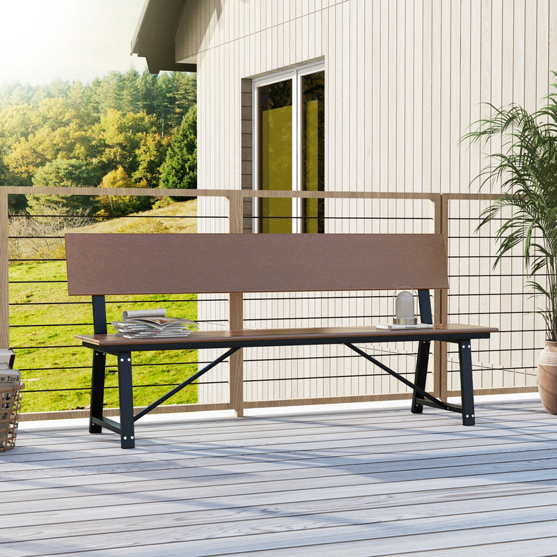 72 Inch Extra Long Bench with All-Weather HDPE Seat & Back for Yard Garden Porch-Brown