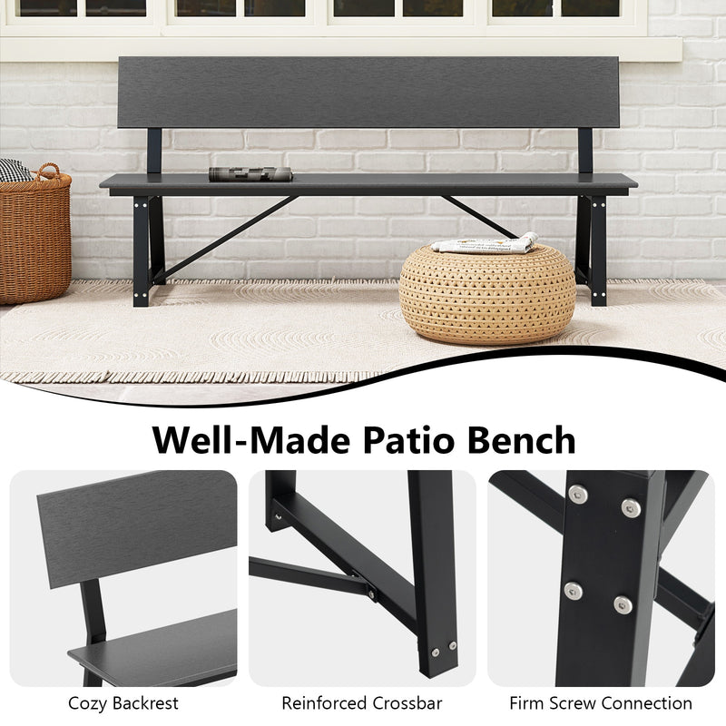 72 Inch Extra Long Bench with All-Weather HDPE Seat & Back for Yard Garden Porch-Gray