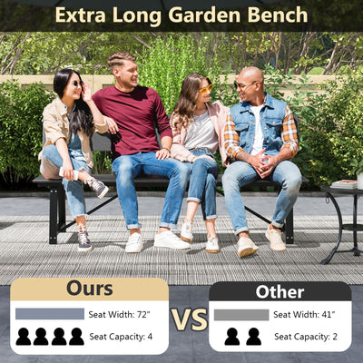 72 Inch Extra Long Bench with All-Weather HDPE Seat & Back for Yard Garden Porch-Gray